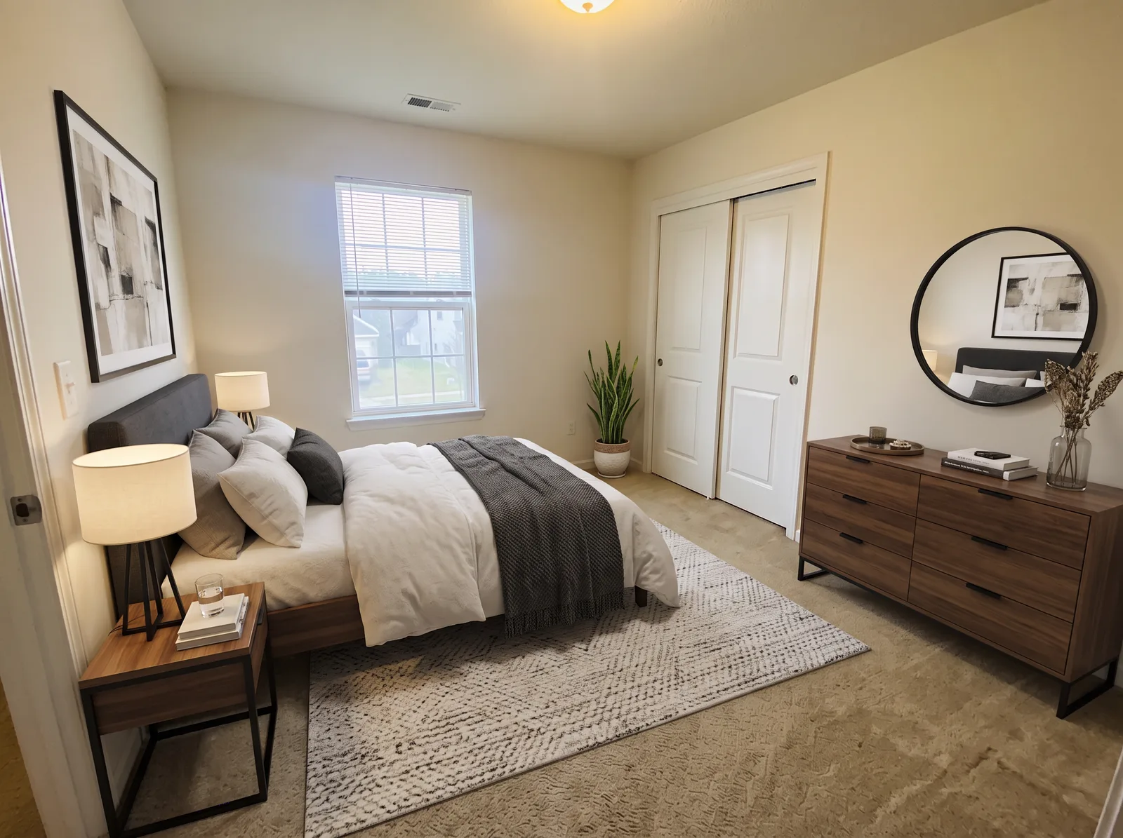 modern virtual staging of an AI-generated bedroom